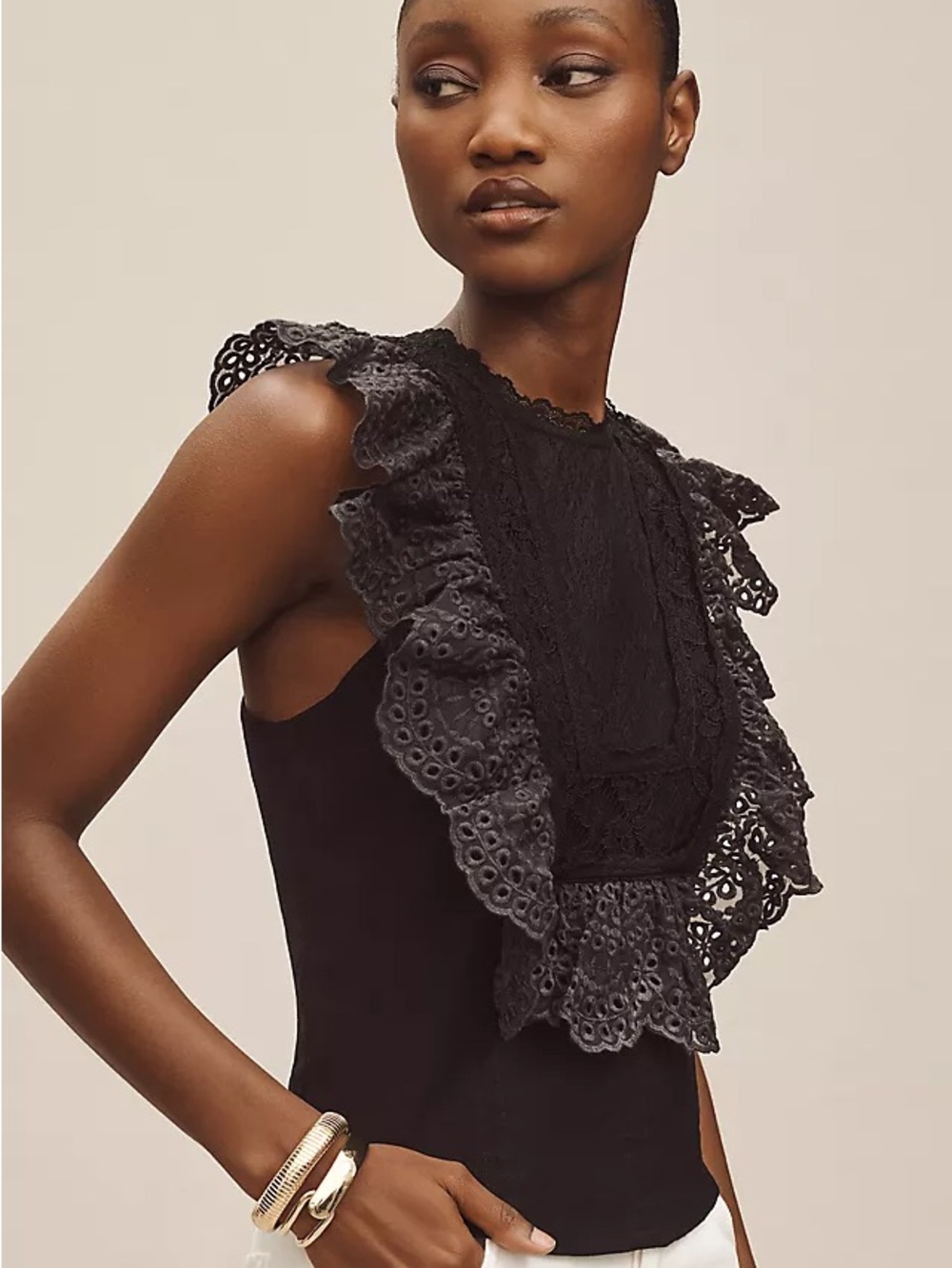Black Anthropologie Eyelet Bib Tank